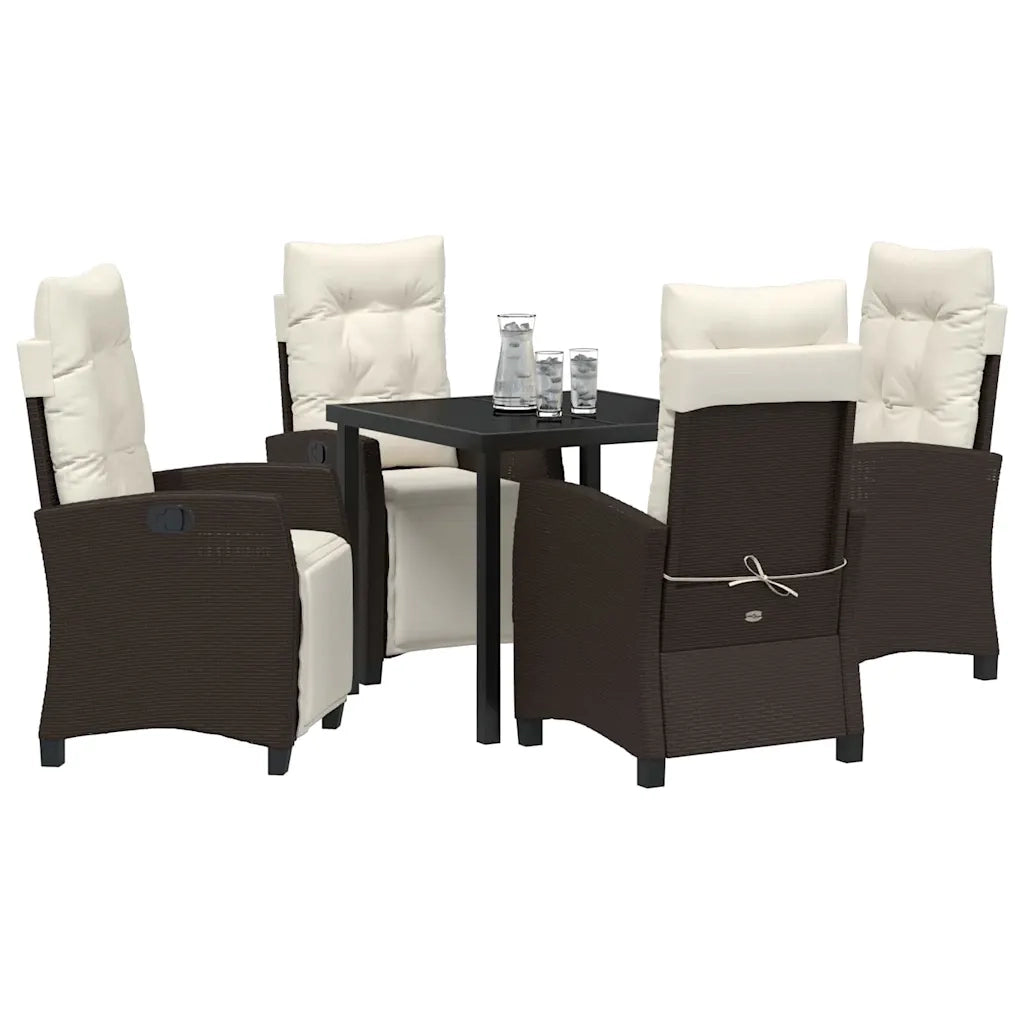 Set da Pranzo per Giardino con cuscino 5 pcs Marrone polyrattan
