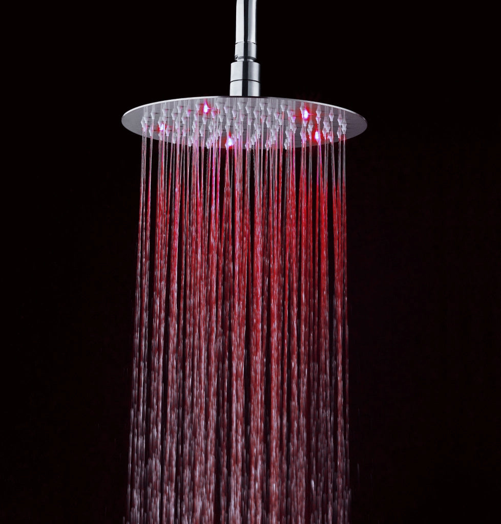 Soffione doccia ultraslim tondo con led cromoterapia acciaio inox D30 cm VEGAS - Satinato