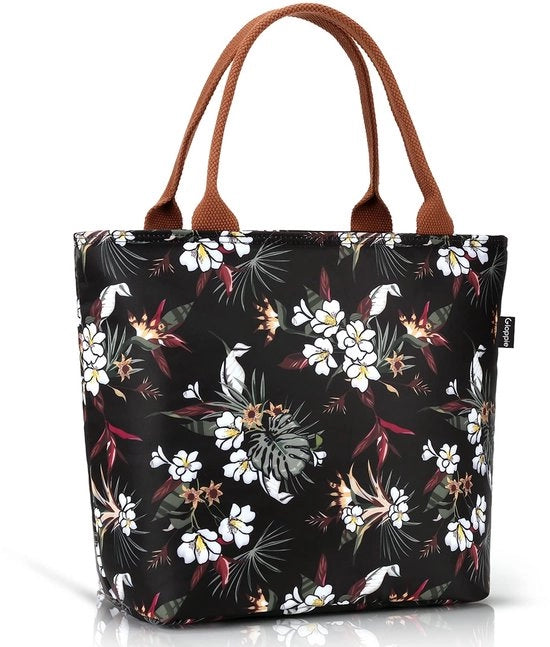 Borsa per picnic per donne, borsa isolata per picnic, grande contenitore refrigerato, portacibo trasportabile, servizio da tavola, grande, fiori bianchi