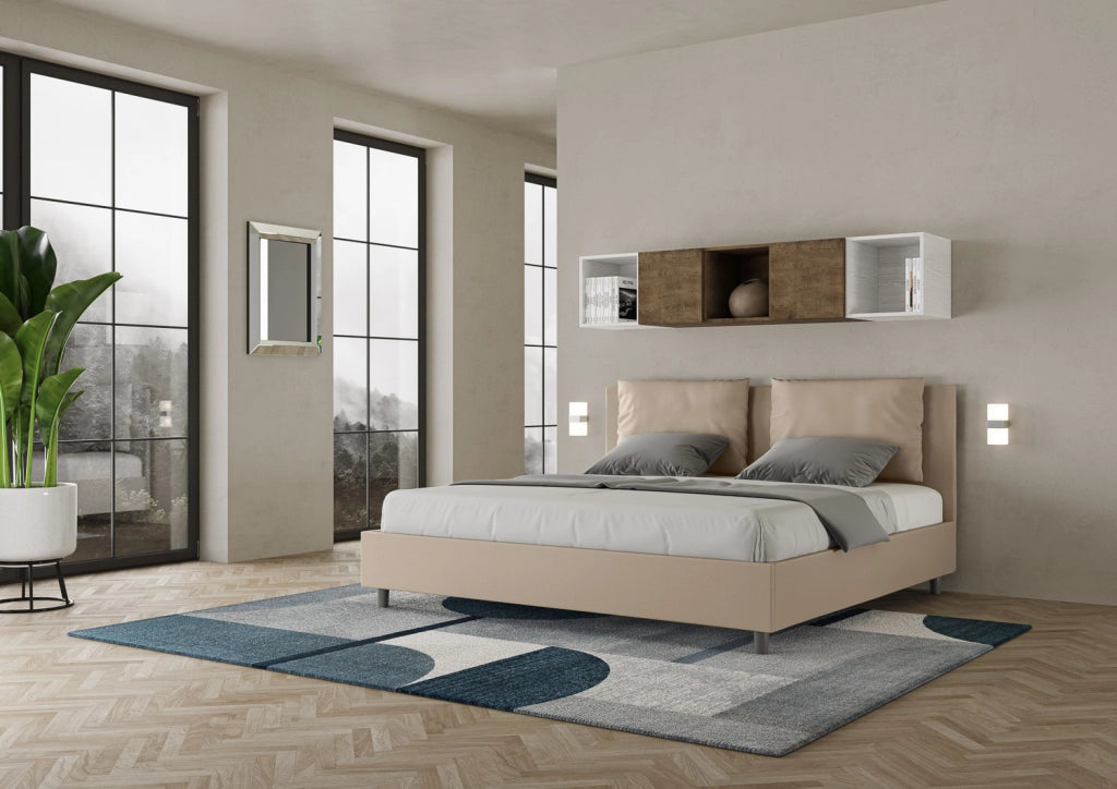 BS COM Letto contenitore imbottito 180x190 similpelle tortora