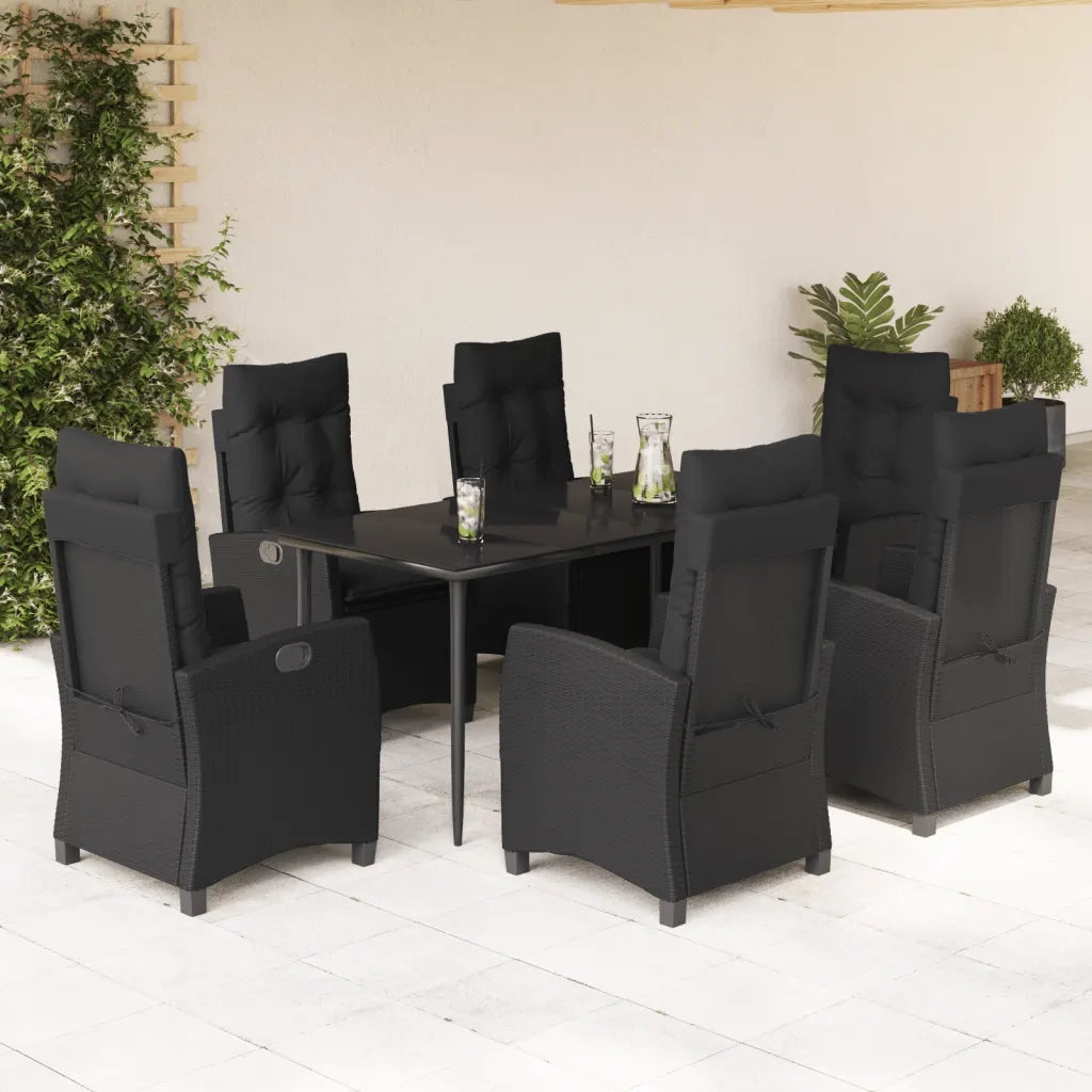 Set da Pranzo da Giardino 7 pz Nero con Cuscini in Polyrattan
