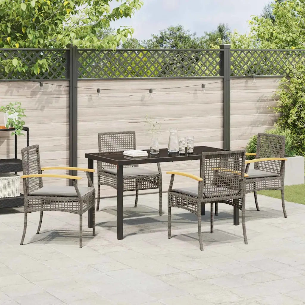 Set da Pranzo per Giardino 5 pcs Grigio polyrattan