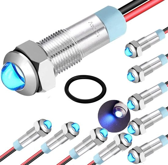 Indicatore Acqua Resistente - 10x LED Luce di Indicazione - Scatola in Metallo - 12V-24V - IP65 - 6mm Porta di Montaggio - Lampada di Indicazione
