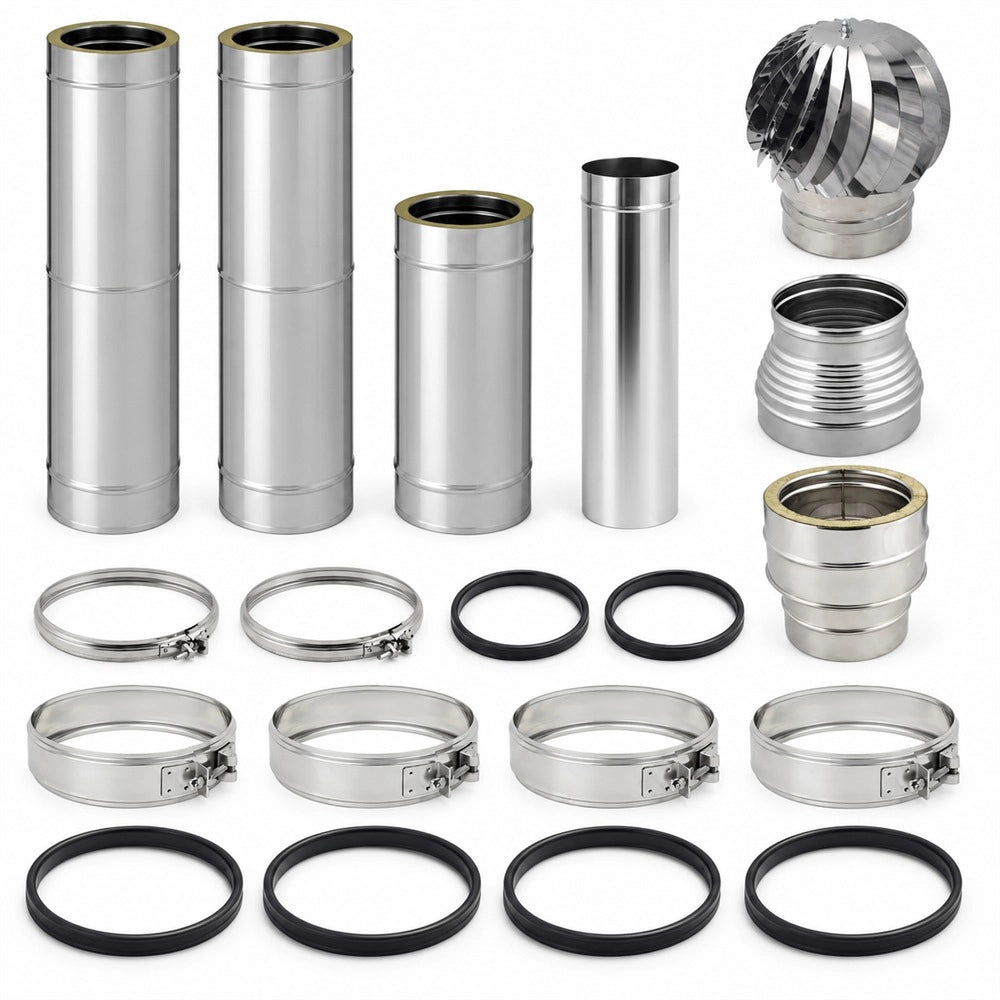 Kit canna fumaria inox doppia parete 3 m Ø250/300 uscita camino Ø200