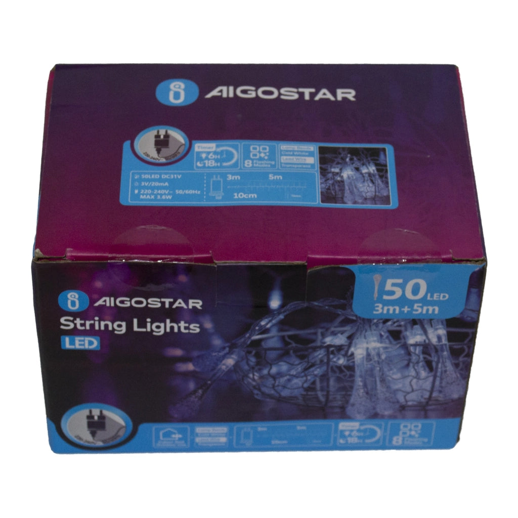 CATENA LUMINOSA GOCCIA AIGOSTAR 50 LED BIANCO FREDDO