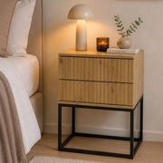 Lehatava, Comodino 2 Cassetti, 40x39x65h cm Marrone Rovere
