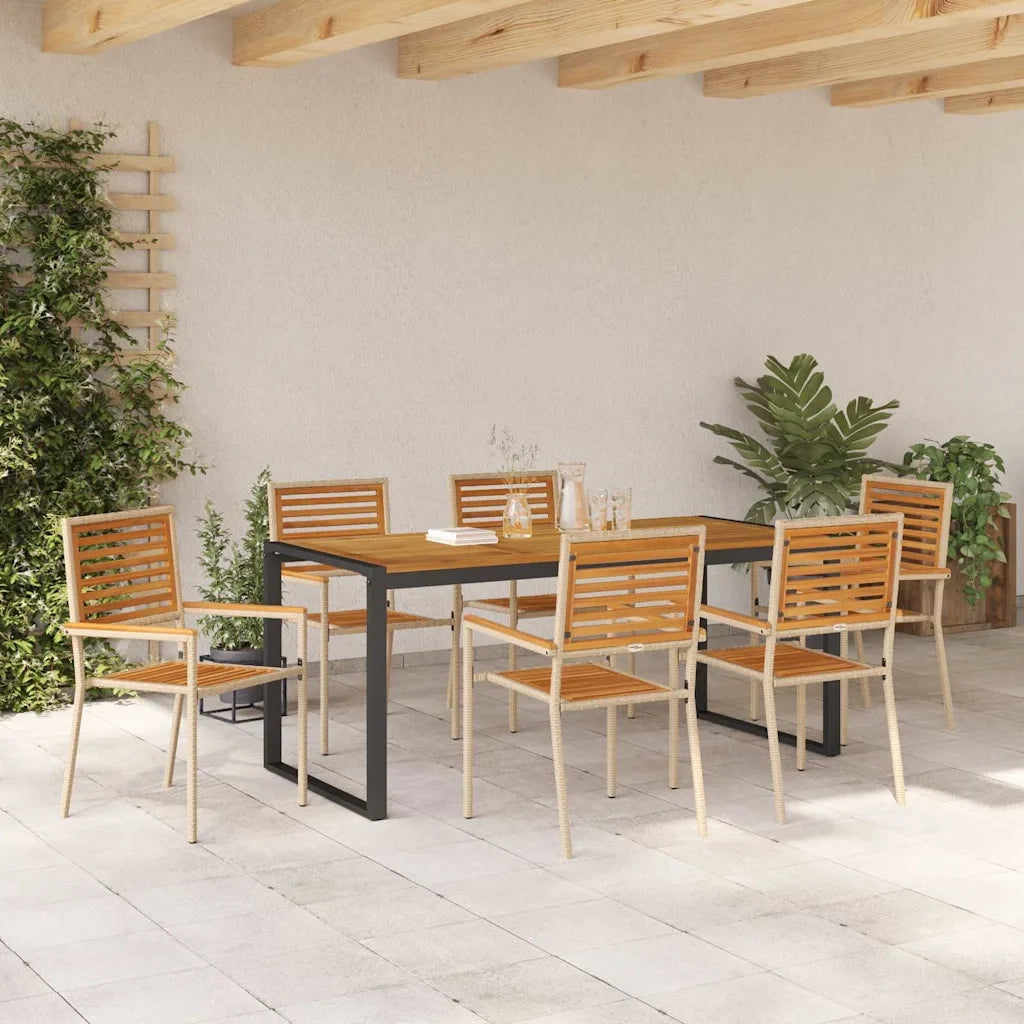 Set da Pranzo per Giardino 7 pcs Beige e Marrone polyrattan