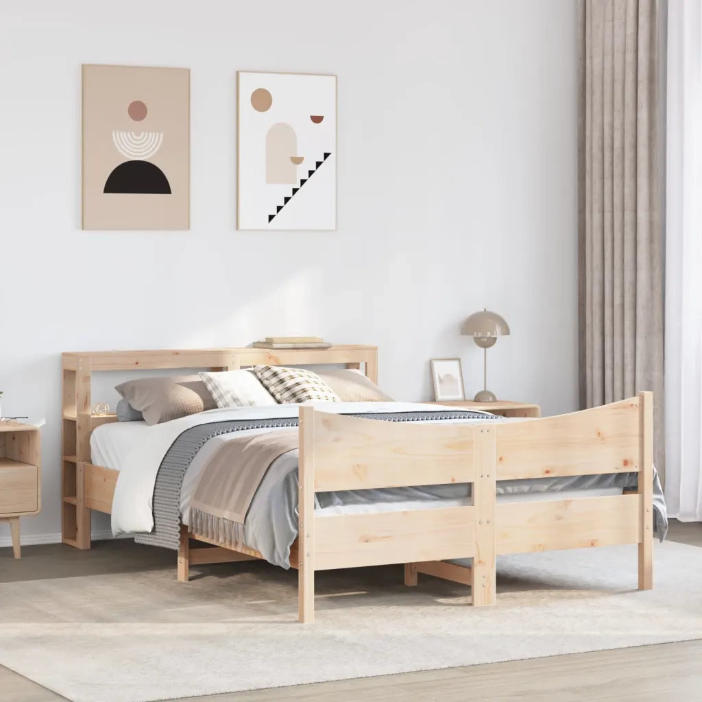 Letto matrimoniale | Letto per adulti | Giroletto con Testiera 140x200 cm in Legno Massello di Pino