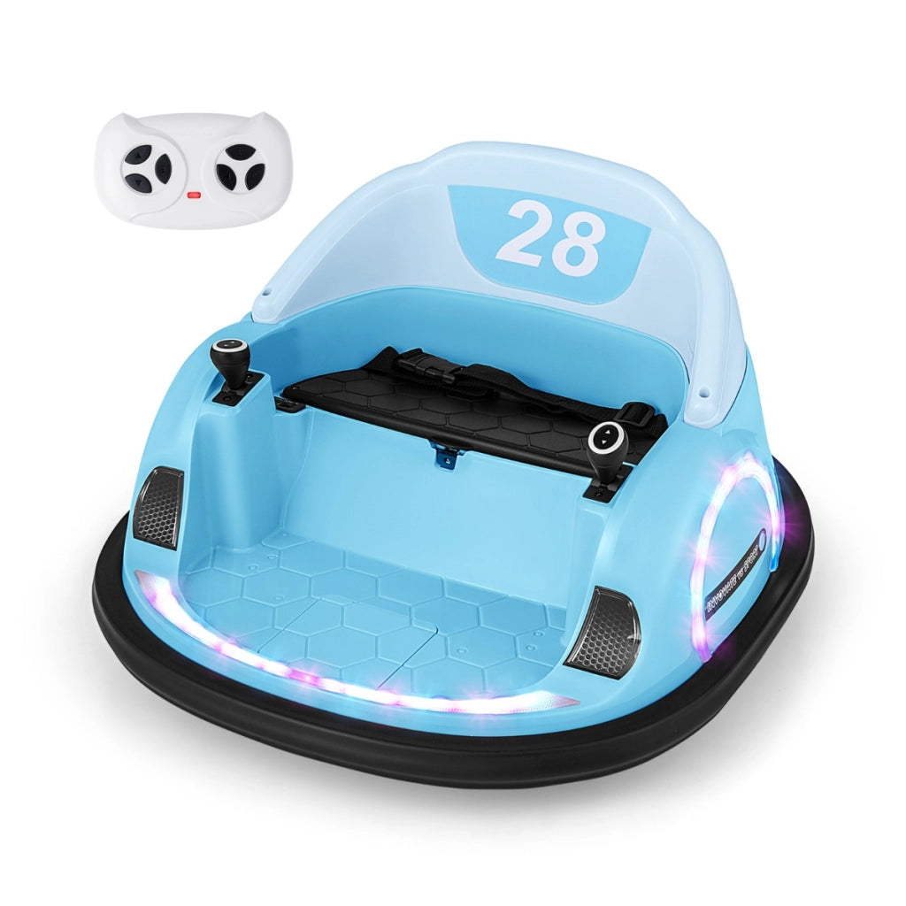 Giocattolo elettrico 12v con rotazione a 360¡ã con telecomando per bambini, Auto a scontro luci e funzione musicale Blu-Go Kart