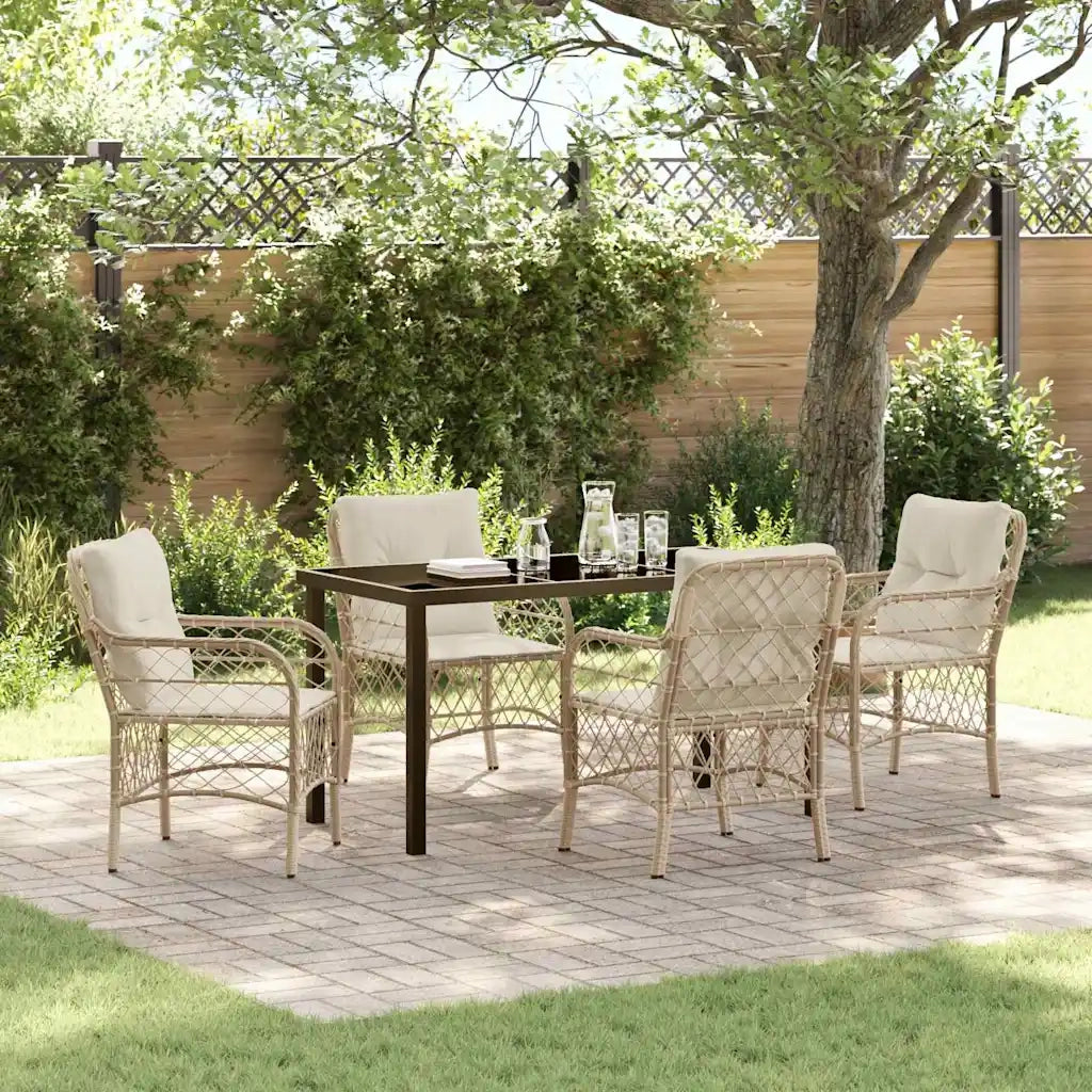 Set da Pranzo per Giardino con cuscino 5 pcs Beige polyrattan