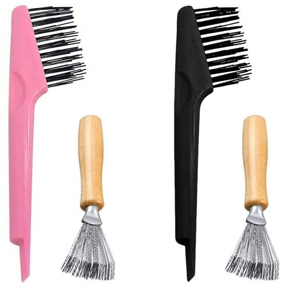 Kit di Pulizia Capelli 4 Pezzi - Pennello a Manico di Legno 11 x 3,5 cm - Portatile - Strumenti per la Curatela dei Capelli - Plastica - Progettazione Pratica - Kit per la Curatela dei Capelli