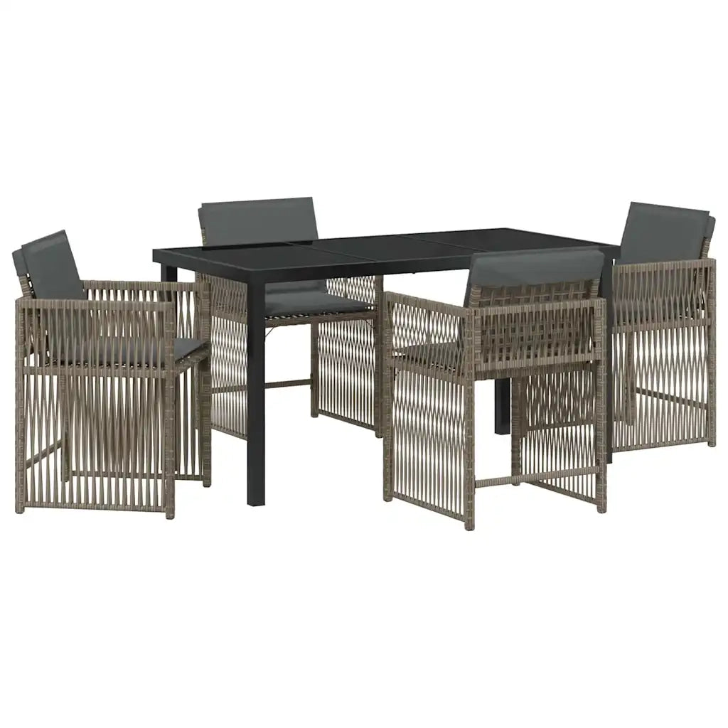 Set da Pranzo per Giardino 5 pcs Grigio polyrattan