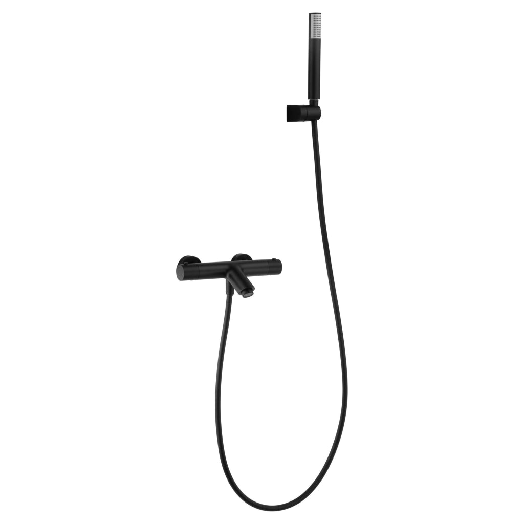 IMEX Miscelatore vasca-doccia termostatico corpo in ottone e zama finitura nero opaco tubo flessibile pvc 180 cm supporto doccia abs cartuccia Turn Clean System modello Imex-BTM039-4NG