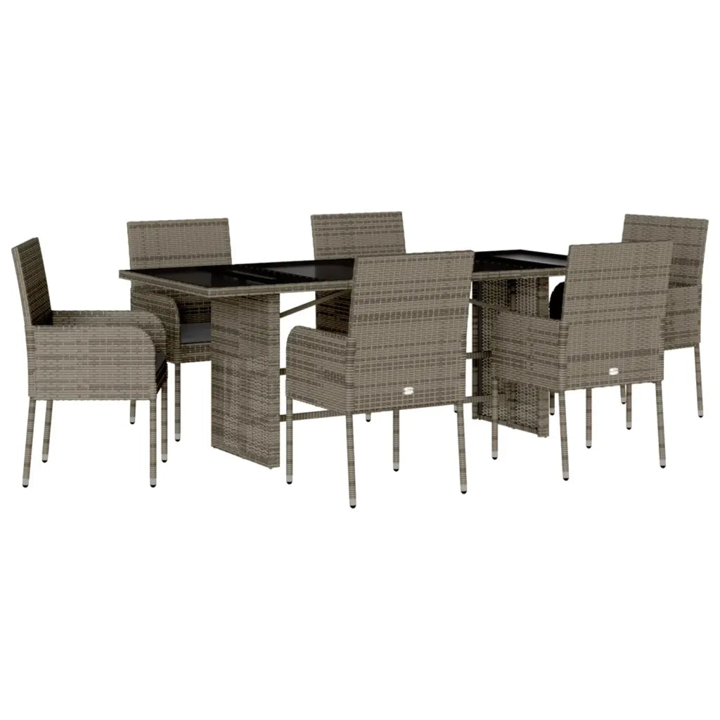 Set da Pranzo da Giardino 7 pz con Cuscini in Polyrattan Grigio 3213508