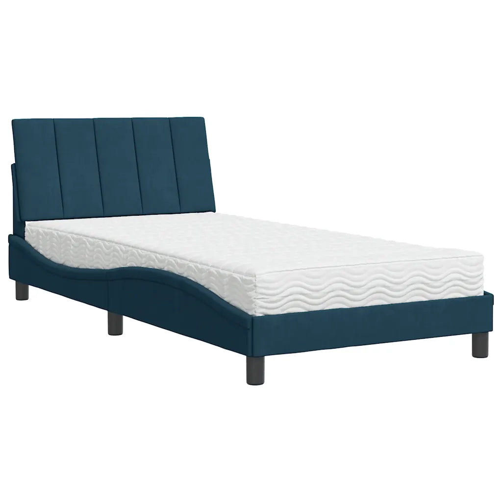 Letto con Materasso Hanko Blu 100x200 cm in Velluto