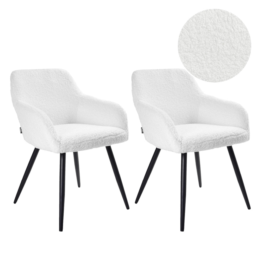 Set di 2 sedie imbottite in tessuto bouclè bianco sporco con gambe in metallo soggiorno cucina
