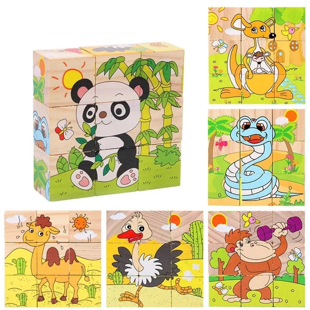 Trade Shop - Puzzle Rompicapo Cubi In Legno Per Bambini Design Animali Giocattoli Educativi 31582 -