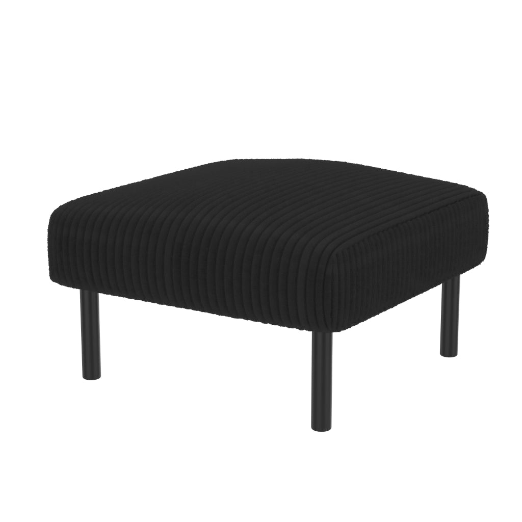 Pouf in corduroy con struttura in metallo, nero, compatto e versatile