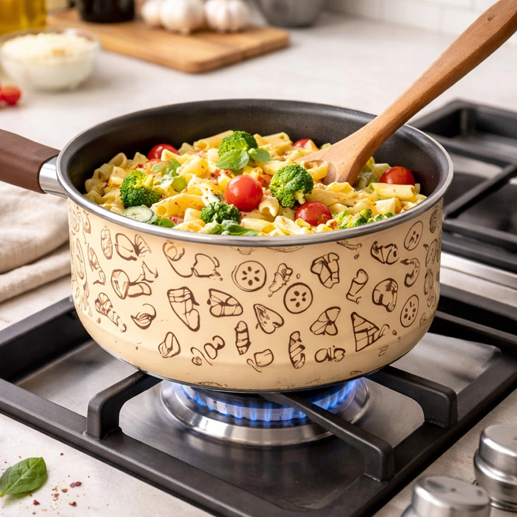 Tris di Casseruole con 1 Coperchio Vetro e Manico Soft Touch Pentole 16-18-20cm