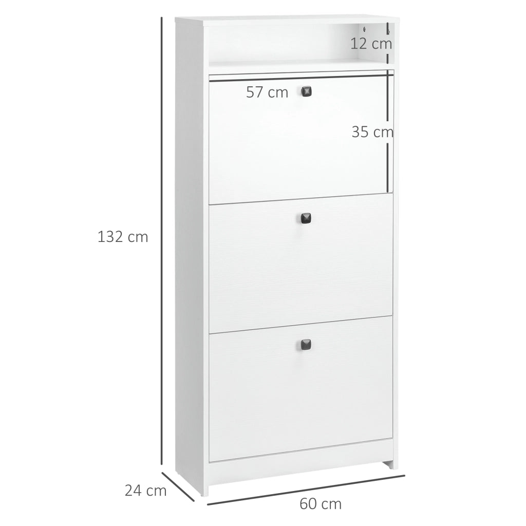 Scarpiera salvaspazio 3 ante a ribalta 18 paia con ripiano portaoggetti ¨C Xylo ¨C legno truciolato bianco 60x24x132cm