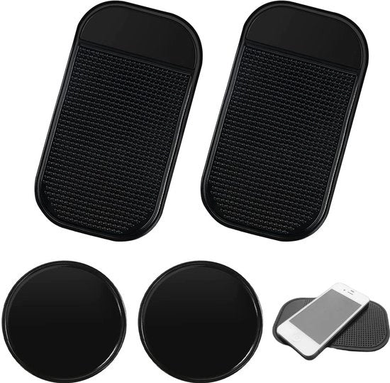 Matte antiscivolo per il cruscotto dell'auto - 4-pack di mattoncini antiscivolo, gomma di fissaggio, con forte adesivo, per decorazione dell'auto, occhiali e smartphone (circolare, rettangolare)