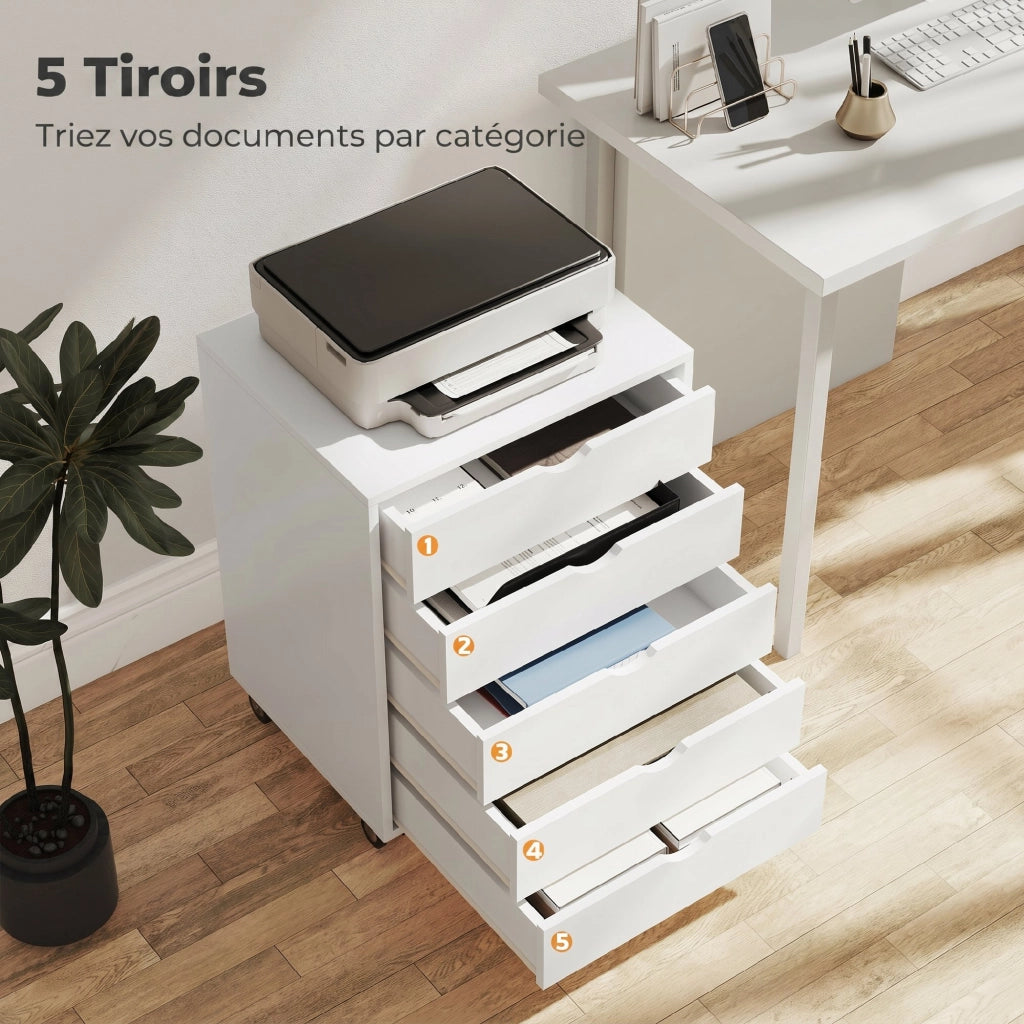 Scrivania con cassetti e ruote ¨C zephmum ¨C 5 cassetti, bianco