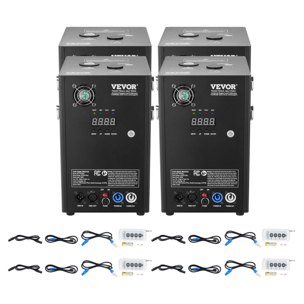 Set 4 pz Macchina per Scintille Fredde 700W BJY-PHJ700u2 in Alluminio Nero con Controllo DMX Altezza Regolabile 2-5m per Feste ed Eventi