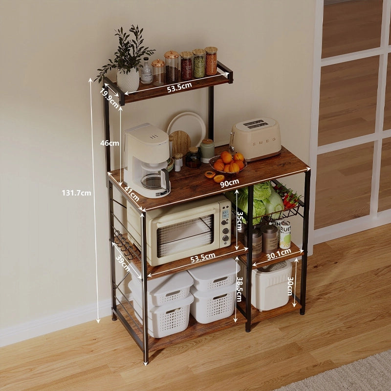 Porta microonde da cucina, 5 ripiani, marrone scuro, stile rustico