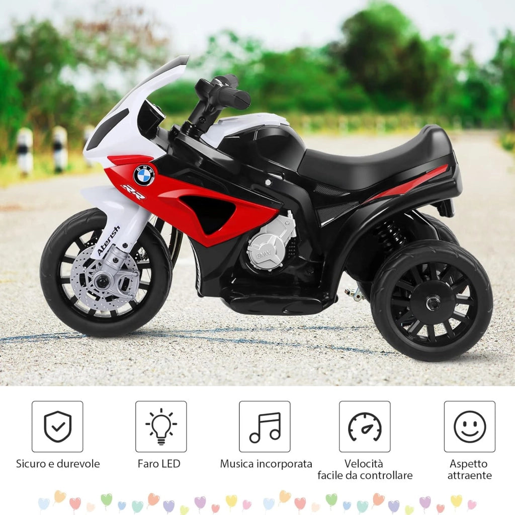 BMW Moto Cavalcabile per Bambini, Moto Giocattolo con Rotelle, Fari, Funzione Musica, Motocicletta a 3 Ruote, Regalo Perfetto per Bambini, 66 x 37 x 44,5 cm (Rosso)
