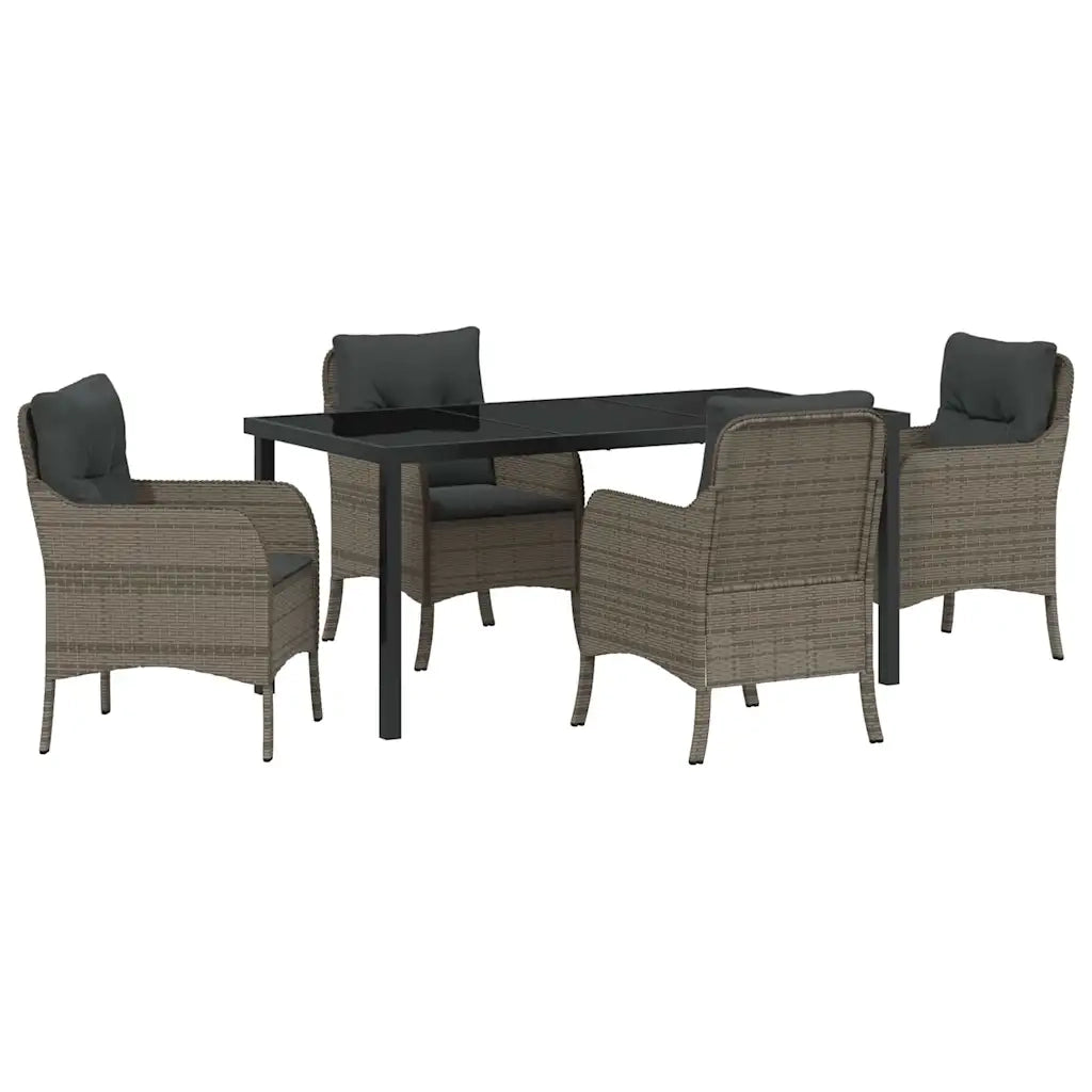 Set da Pranzo per Giardino con cuscino 5 pcs Grigio polyrattan