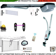 Basculante 70 Kg Kit Automatismo Motore 220/24 V da Soffitto Faro Antenna Selettore Binario Alluminio Catena Acciaio 3 Mt Cordino x Sblocco Pattino Radiocomando Archetto Oscillante Luce di Cortesia