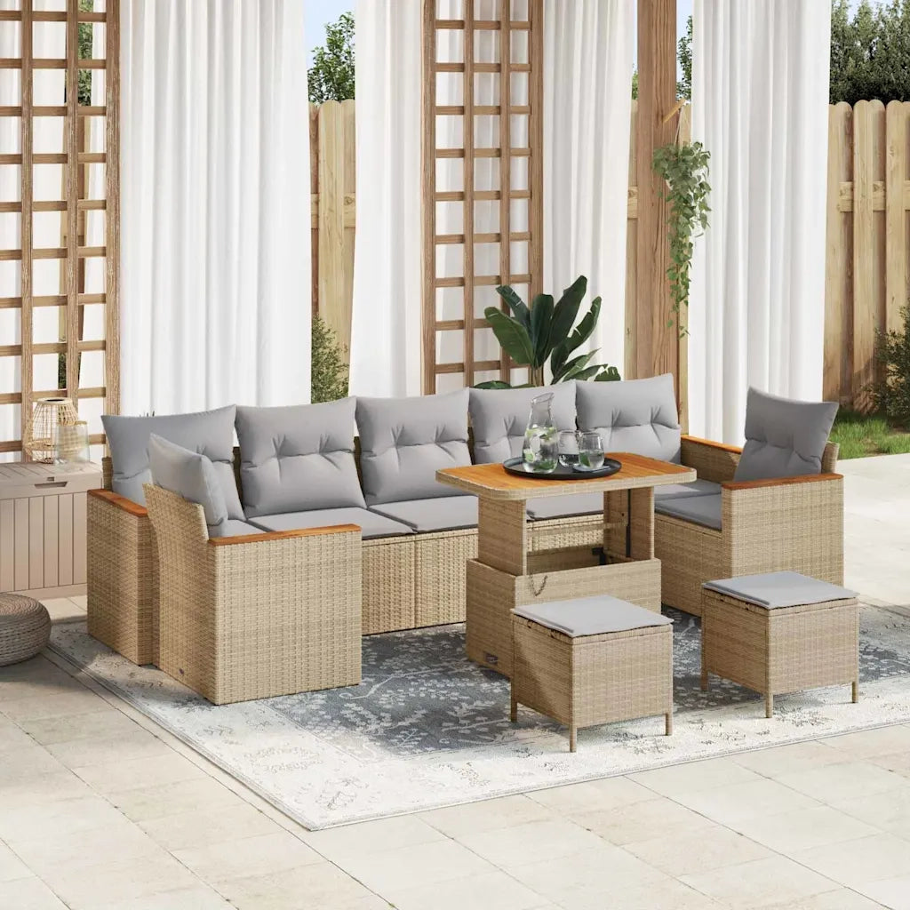 Set Divano da Giardino 10 pcs Beige polyrattan