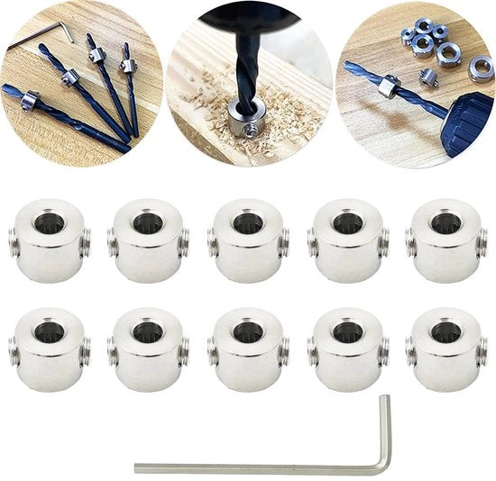Set per forare e limitare la profondità con chiave a stella per lavorazione del legno - Foro profondità limitatore (ID: 5 mm, 8 pezzi)