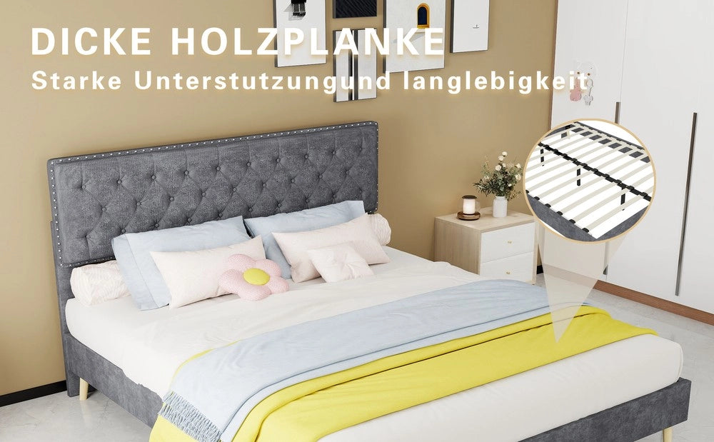 Letto Contenitore Imbottito ¨C MINIMAL ¨C Grigio 160x200 con Materasso