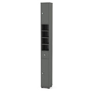 Armadio da bagno alto slim con 1 cassetto di stoccaggio, Armadio da bagno 5 ripiani regolabili struttura antiscivolo Grigio