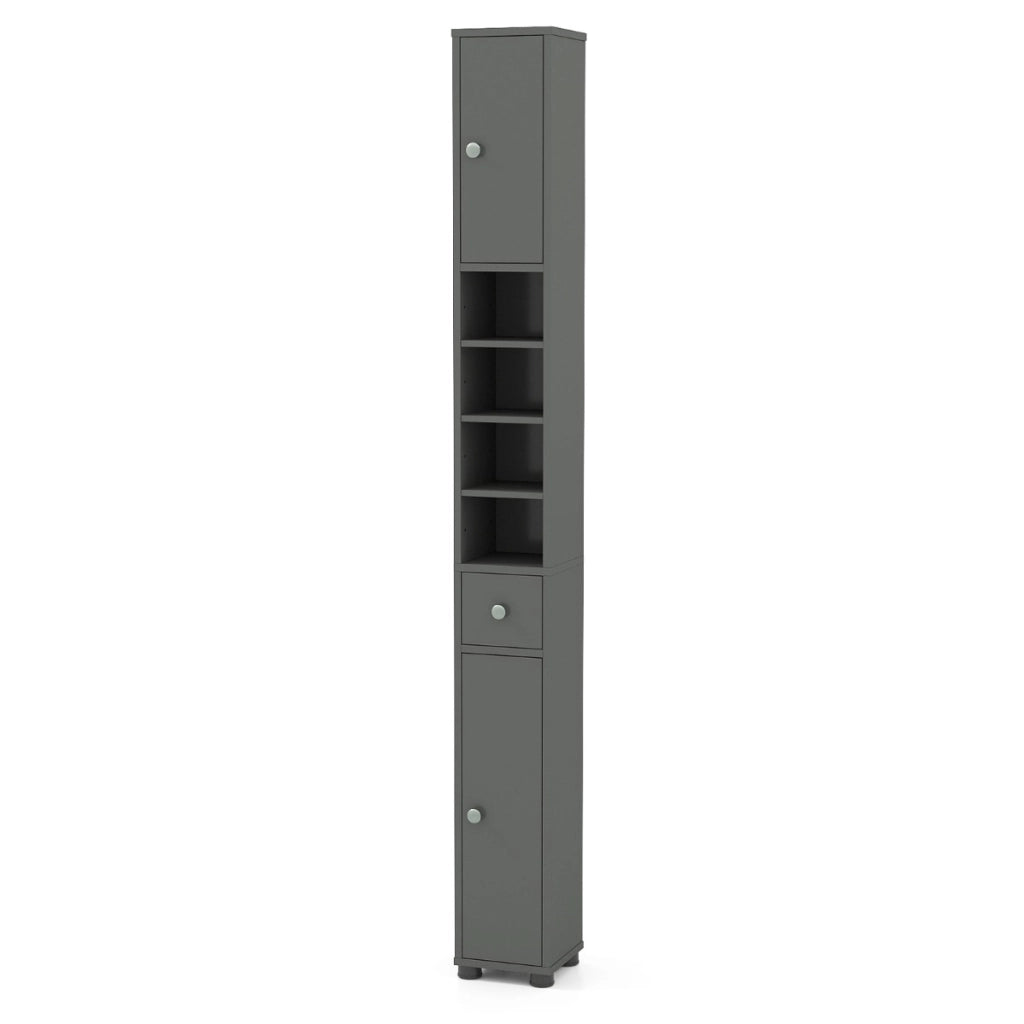 Armadio da bagno alto slim con 1 cassetto di stoccaggio, Armadio da bagno 5 ripiani regolabili struttura antiscivolo Grigio