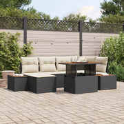 Set da Pranzo per Giardino con cuscino 7 pcs Nero e Beige