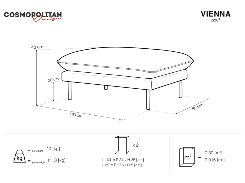 Cosmopolitan Design - Pouf "Vienna" in tessuto strutturato grigio chiaro 