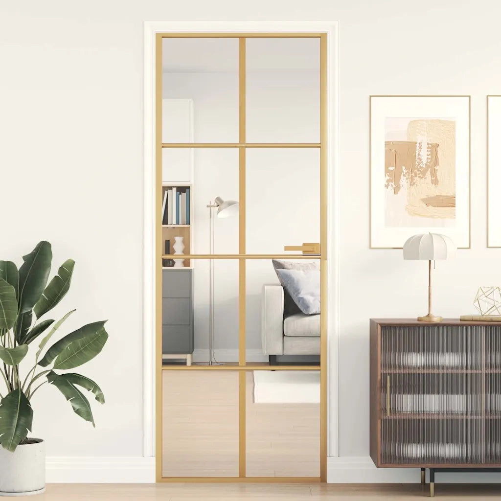Porta Interni Sottile Oro 76x201,5cm Vetro Temperato Alluminio 155140