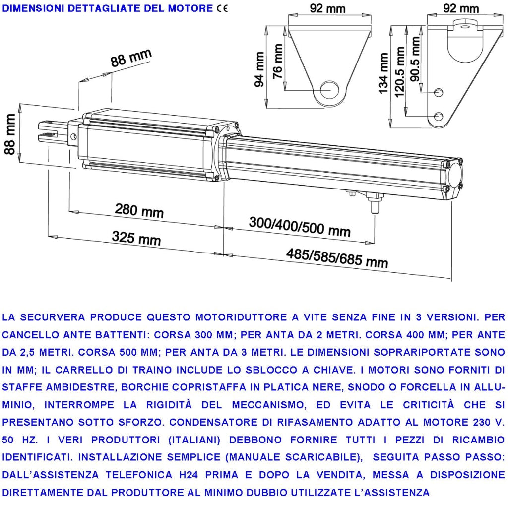 Cancello Automatico 4 Metri 2 Ante da 2 MT Kit 2 Motori Elettromeccanici 230 V Corsa 300 mm Spinta 2 Q.li Sblocco Staffe Radiocomando 2 Coppie di Fotocellule Selettore 2 Chiavi Faro Cartello Monitore