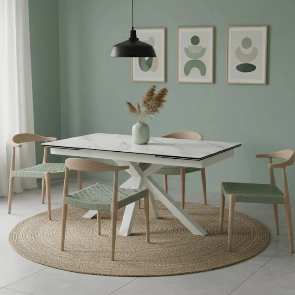 Tavolo da pranzo allungabile in ceramica effetto marmo bianco Guernica 160-240x90 cm fino a 10 posti | Duzzle