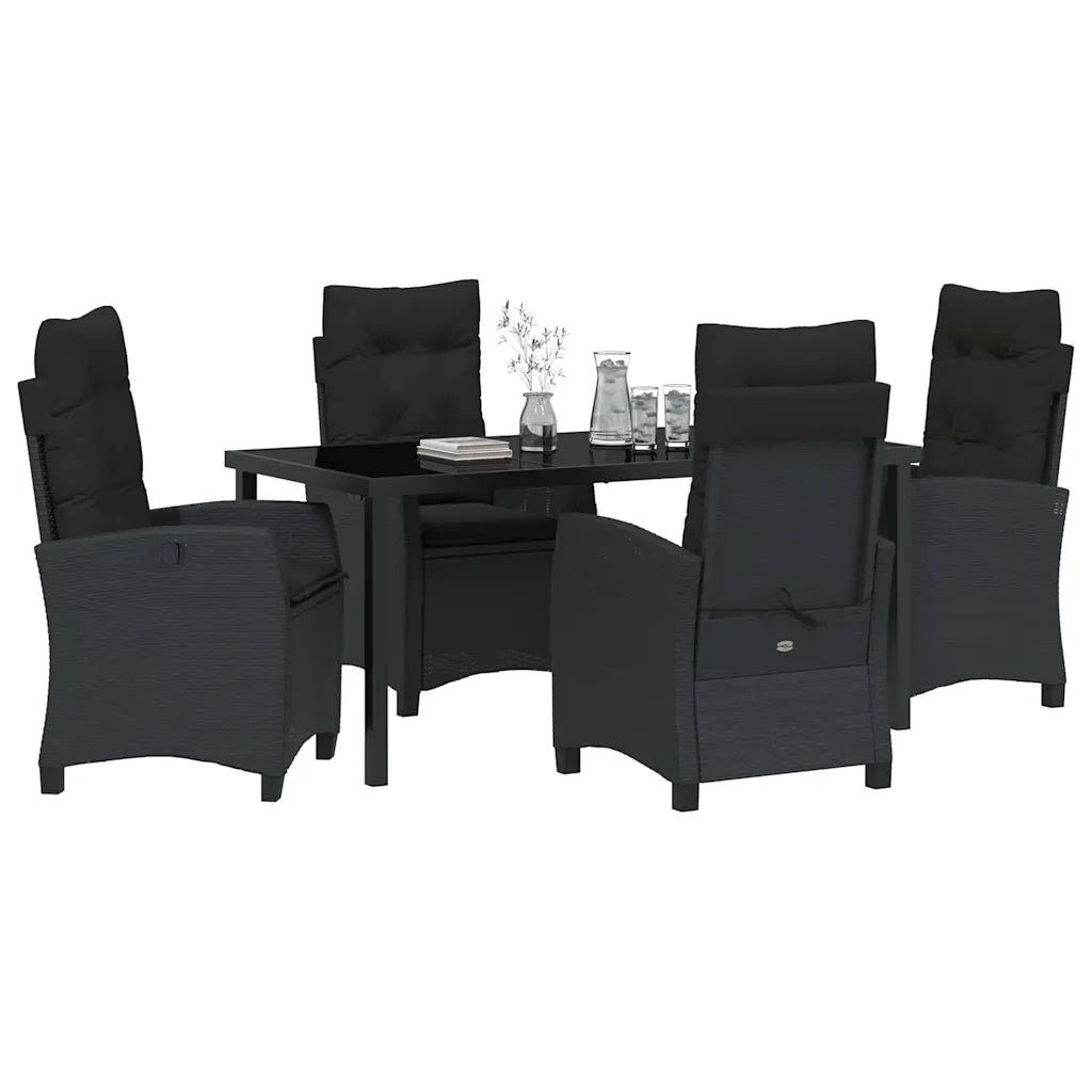 Set da Pranzo per Giardino con cuscino 5 pcs Nero polyrattan