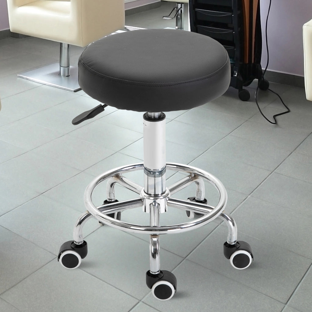 Sgabello con Ruote ¨C zephmum ¨C Nero, Imbottito, Regolabile 50-64 cm