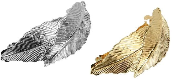 Spilloni per capelli a forma di foglia 2 pezzi - Spilloni per capelli metallici - Stile vintage - Giallo/Argento - 8,3x4cm - Clip per capelli