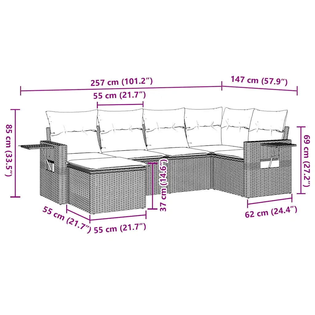 Set Divano da Giardino 6 pz con Cuscini Marrone in Polyrattan 3220462