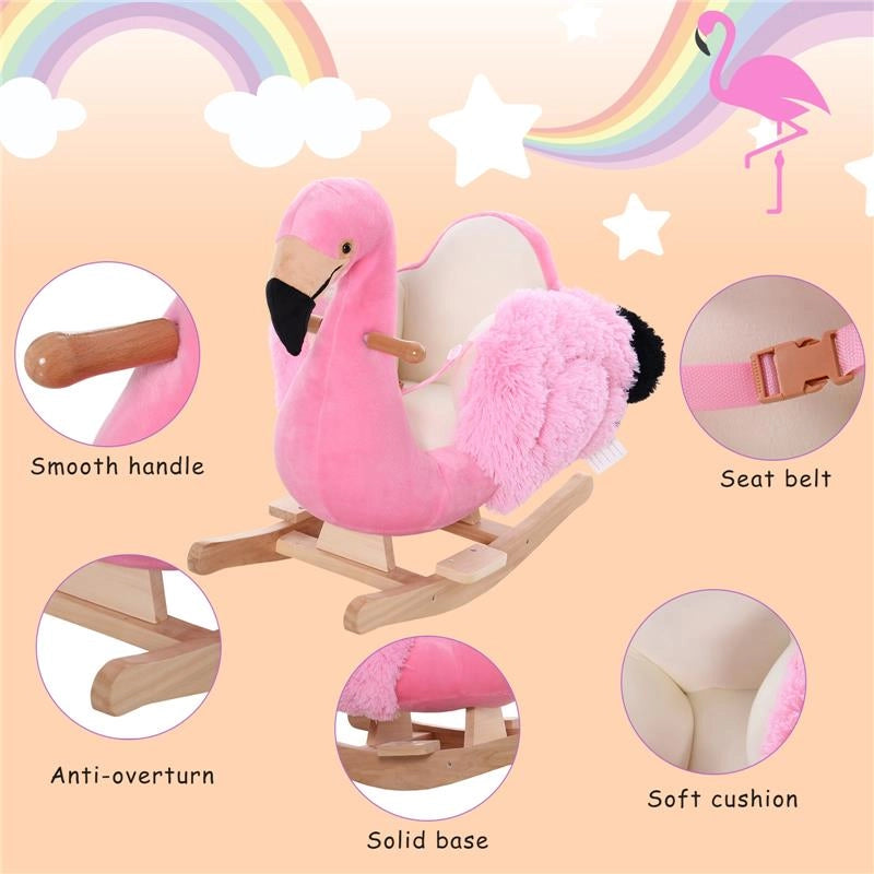 FENICOTTERO DONDOLO IN LEGNO E PELUCHE ROSA