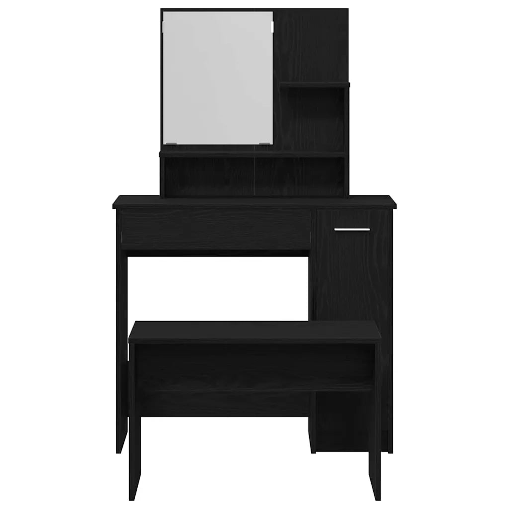 Set Tavolo da Trucco 2 pcs Rovere Nero Legno multistrato 3333076