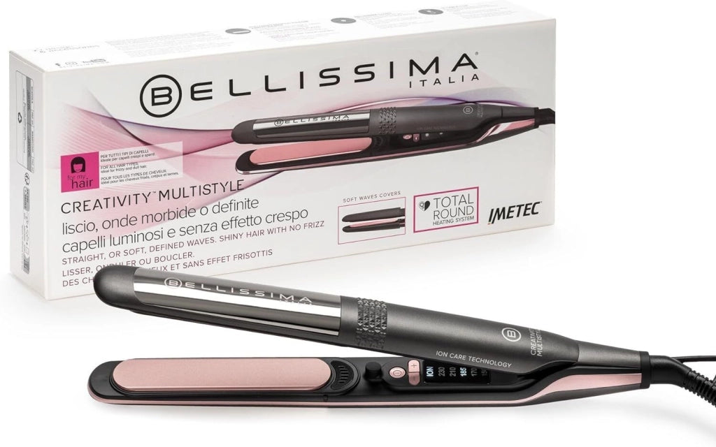 Bellissima 11876 Creativity Multistyle Piastra per Capelli Ceramica Diamond Cheratina Ionica 5 temperature 150-230°C colore Nero Rosa