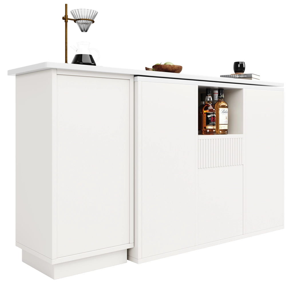Tavolo Bar Girevole 360¡ã con Piano in Marmo e Vano Aperto ¨C MINIMAL ¨C Bianco 210x30x100,9 cm
