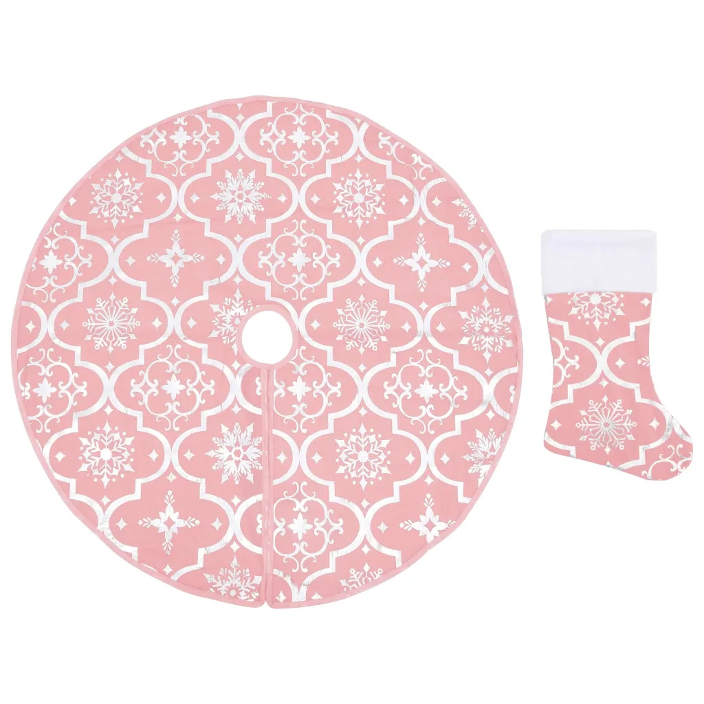 Gonna Albero Natale Raffinata con Calza-Decorazioni natalizie Rosa Tessuto 122 cm